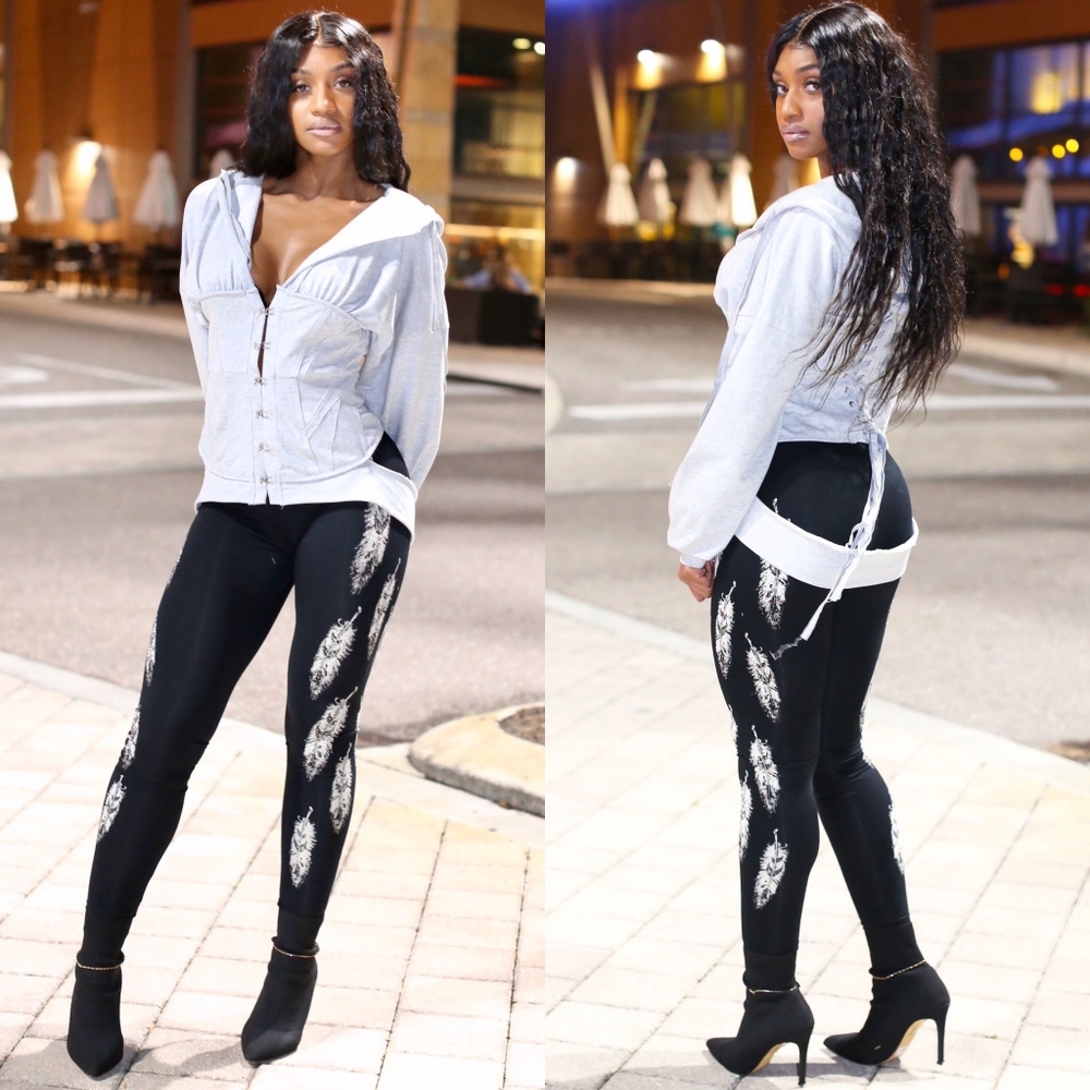 Corset Design Lace Up Back Hoodie Top Jacket